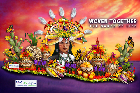 The 2024 OneLegacy Donate Life float, Woven Together: The Dance of Life will honor 56 participants on the 2024 Rose Parade on New Year's Day (Graphic: Business Wire)
